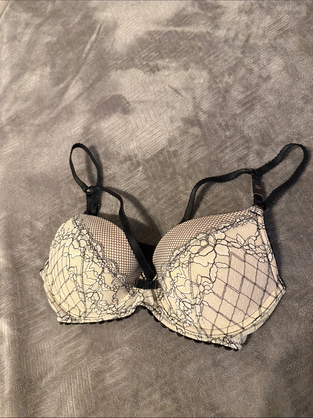 Victoria's Secret Cream and Black Lace Push-Up Bra